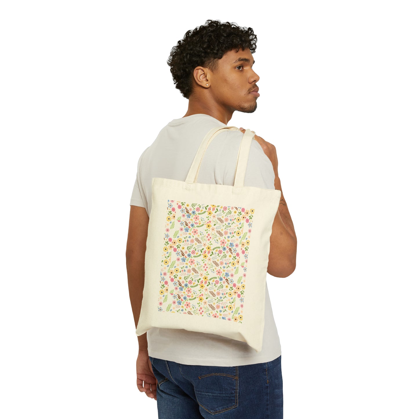 Cotton Canvas Tote Bag Summer Flowers