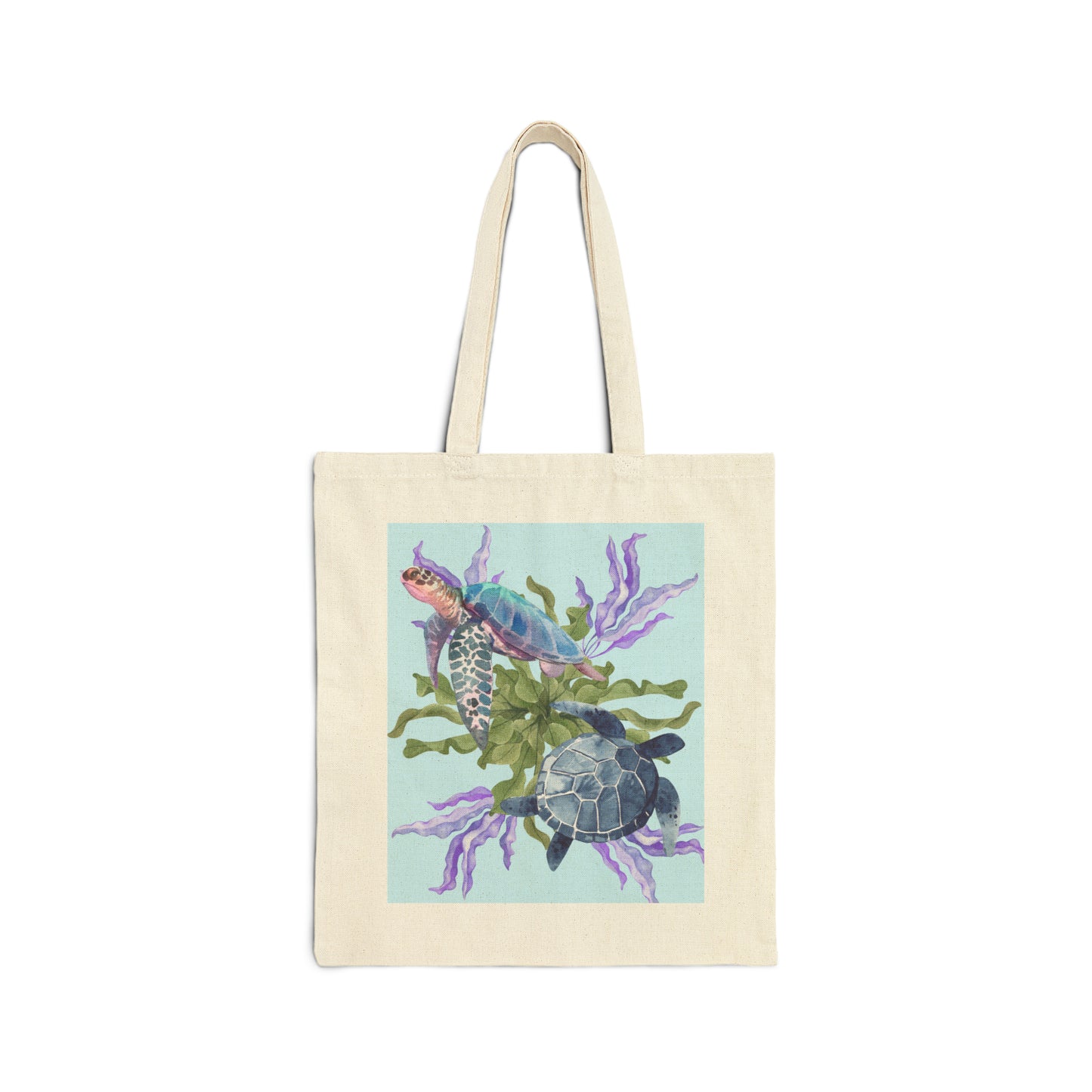 Cotton Canvas Tote Bag ocean turtle