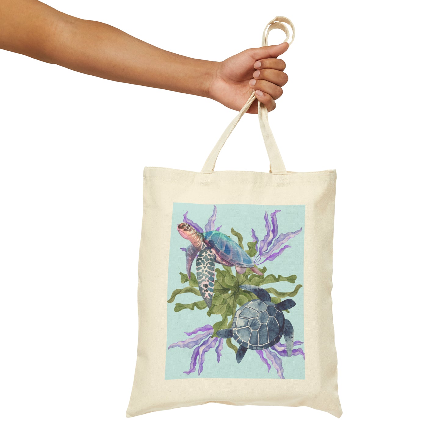 Cotton Canvas Tote Bag ocean turtle