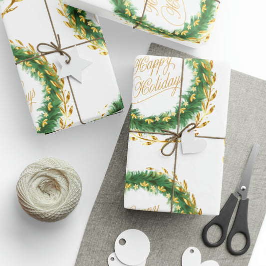 Happy Holidays Christmas Wreaths Wrapping Paper