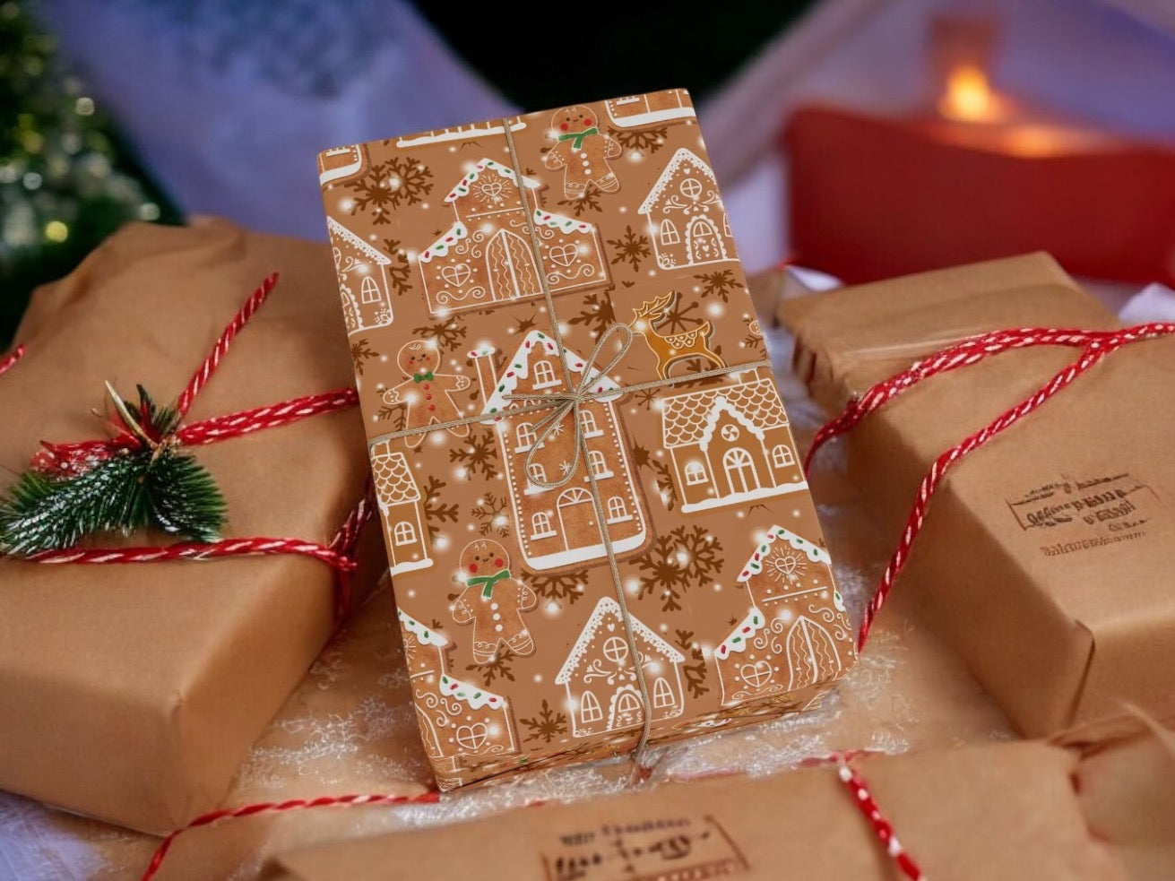 Gingerbread village wrapping paper