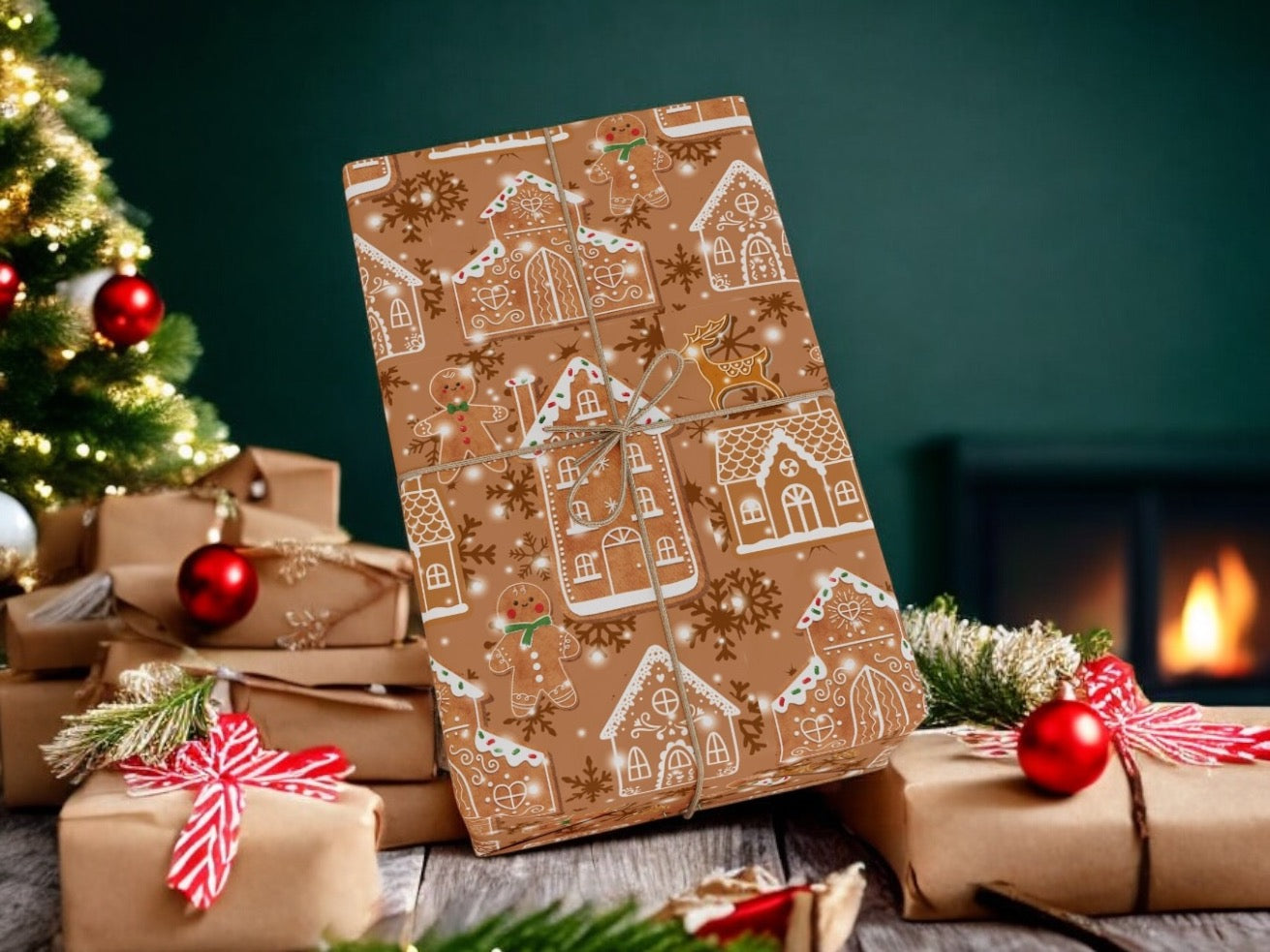 Gingerbread village wrapping paper